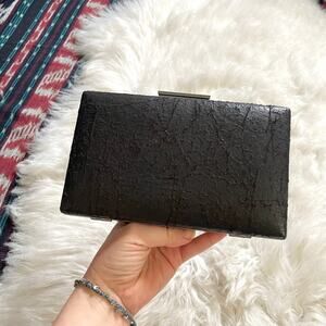 Sondra Roberts Black Leather Formal Textured Clutch